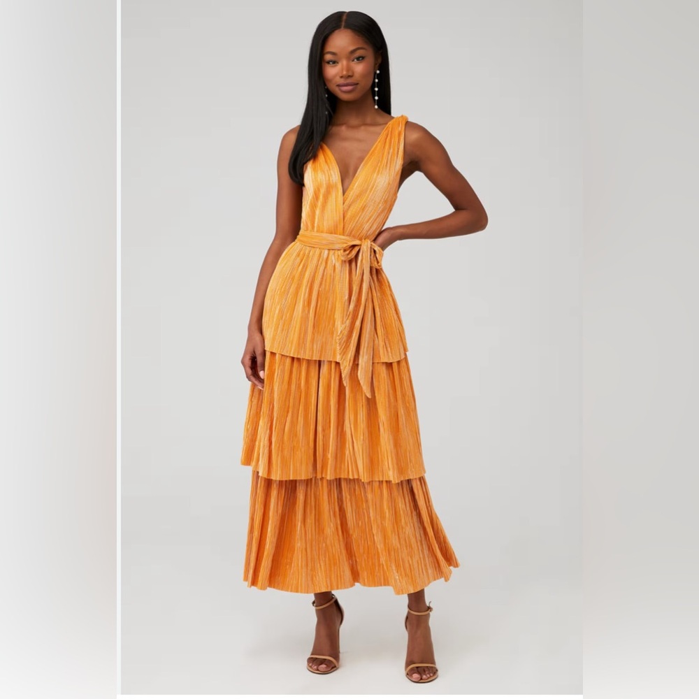 Sabina Vibrant Orange Layered Maxi Dress